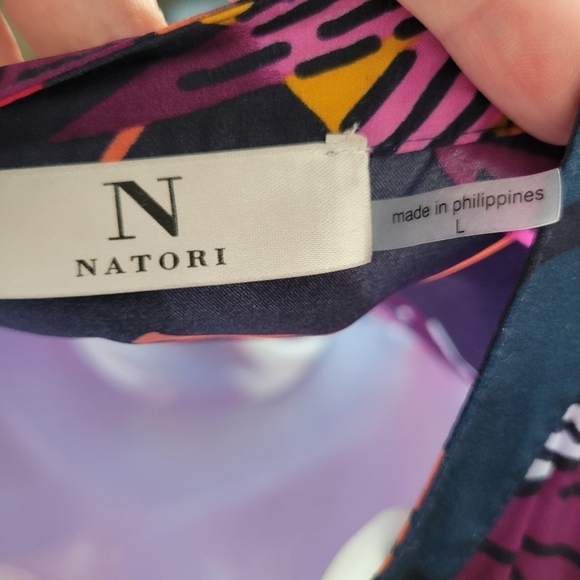 Natori Women's Large Long Sleeve Blouse V-neck Top Blue Purple Floral Print - Picture 5 of 9